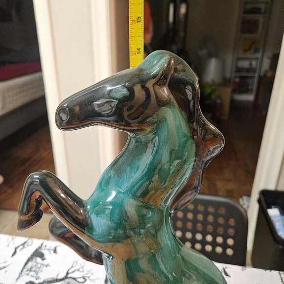 Vintage Blue Mountain Pottery Rearing Green / Black Terra Cotta Horse 14" MCM - Picture 11 of 13